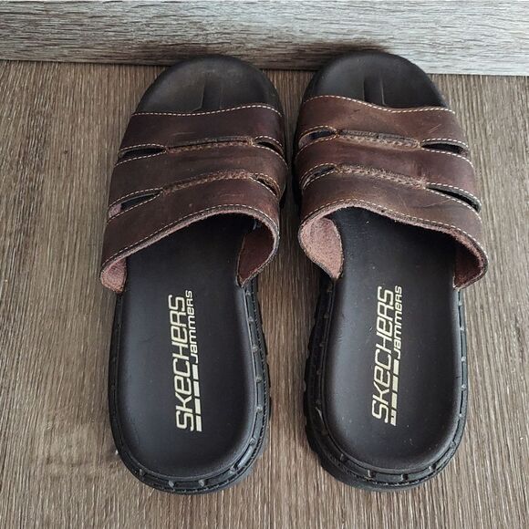 Vintage 90s Skechers Jammers Brown Leather Chunky Platform Sandals Slides 6 - Picture 5 of 8